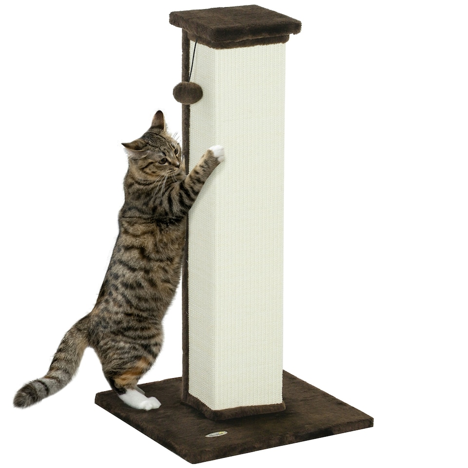 image 1 of PawHut Cat Scratching Post with Vertical Sisal Rope Ball Plush, 81cm, Brown
