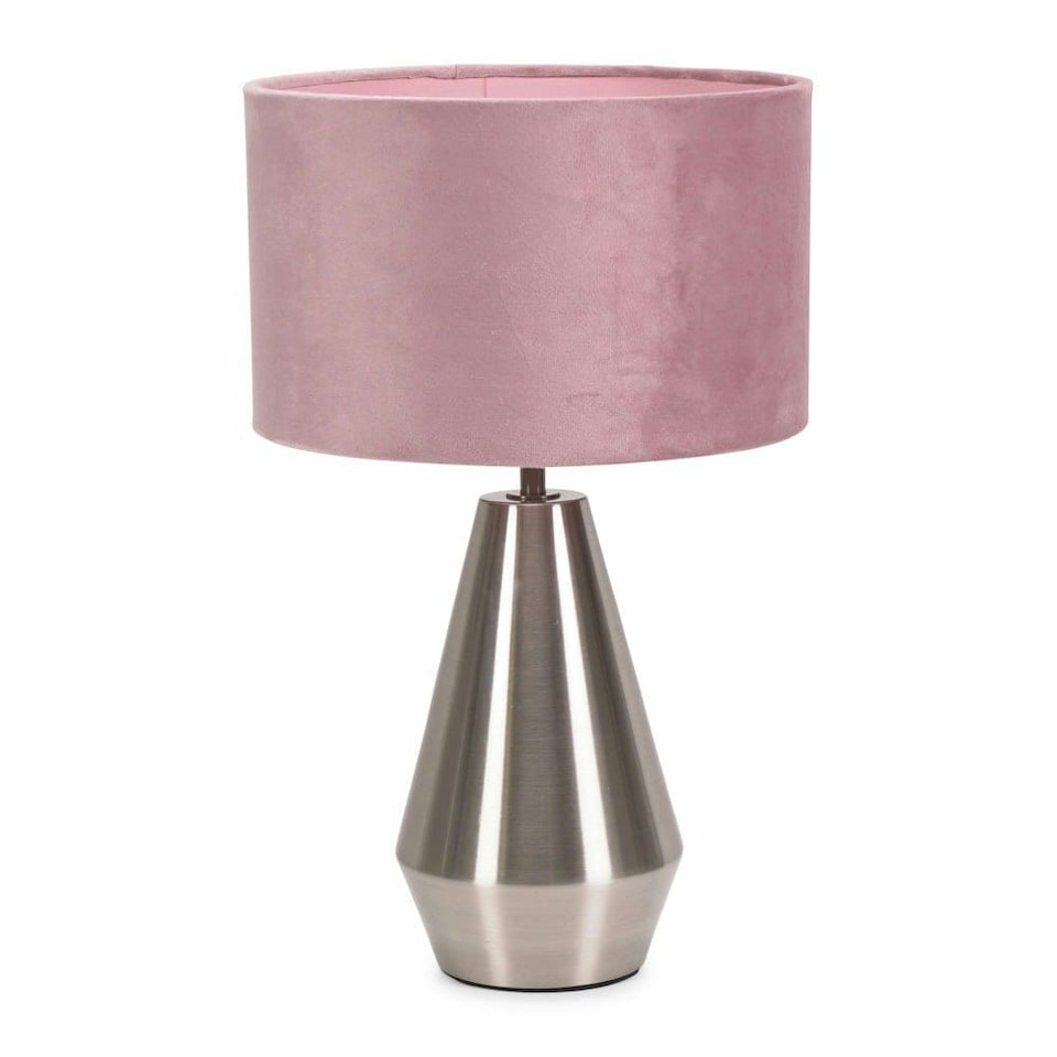 image 1 of ValueLights Jax Brushed Chrome Touch Table Lamp Blush Pink Velvet Shade
