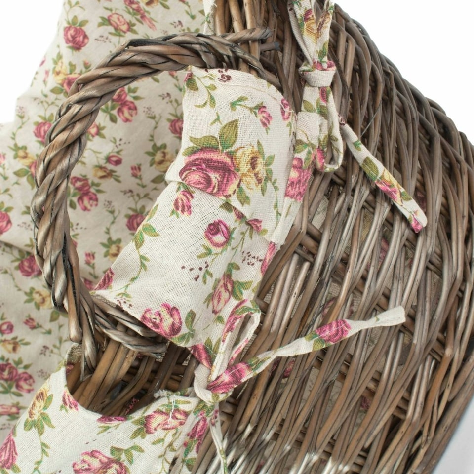 image 1 of Antique Wash Finish Lined Wash Basket With Garden Rose Lining | Multi | Garden Rose