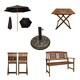 image 1 of Outdoor 6 Person Folding Rectangular Wooden Garden Patio Dining Table Chairs and 2 Benches Parasol and Base set