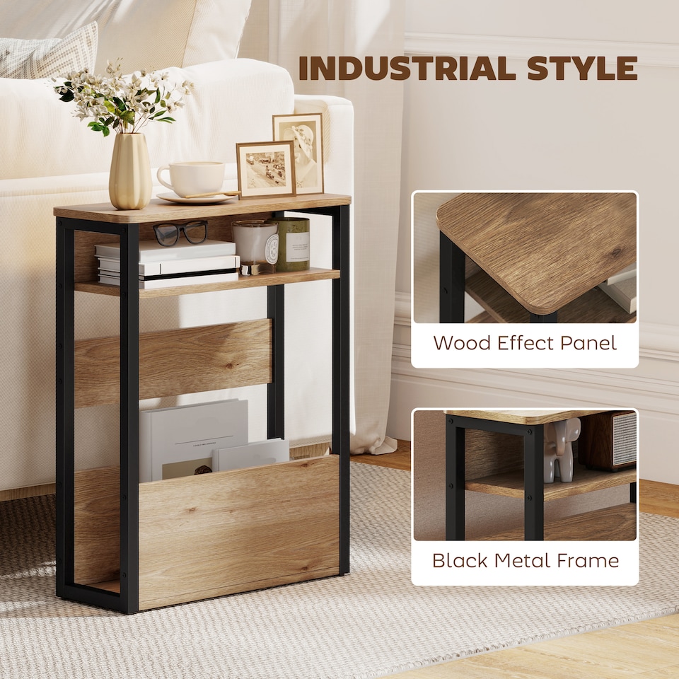 image 1 of HOMCOM Narrow Side Table with Storage, Bedside End Table, Walnut Brown | Brown | Walnut brown