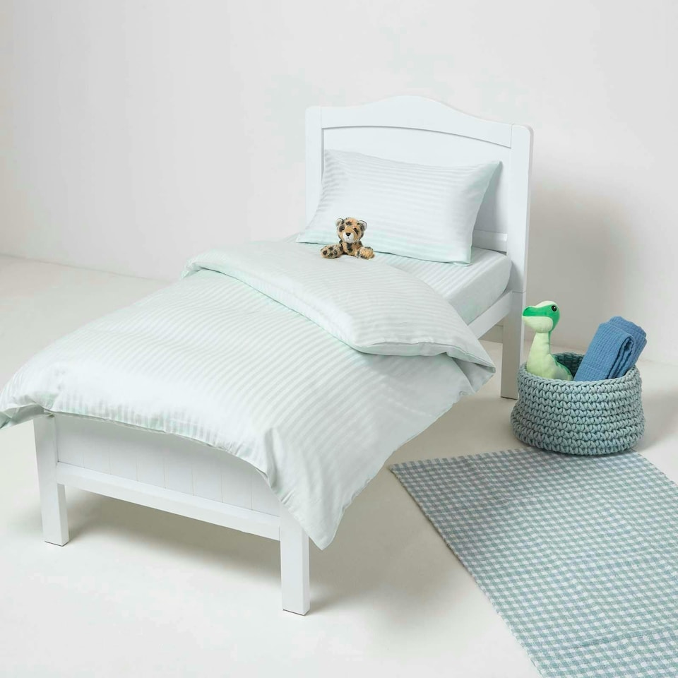 image 1 of Homescapes Blue Cotton Stripe Fitted Cot Sheets 330 Thread Count, 2 Pack | Blue | One Size
