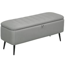 HOMCOM Storage Ottoman Bench, Linen Fabric Footstool with Steel Legs Grey
