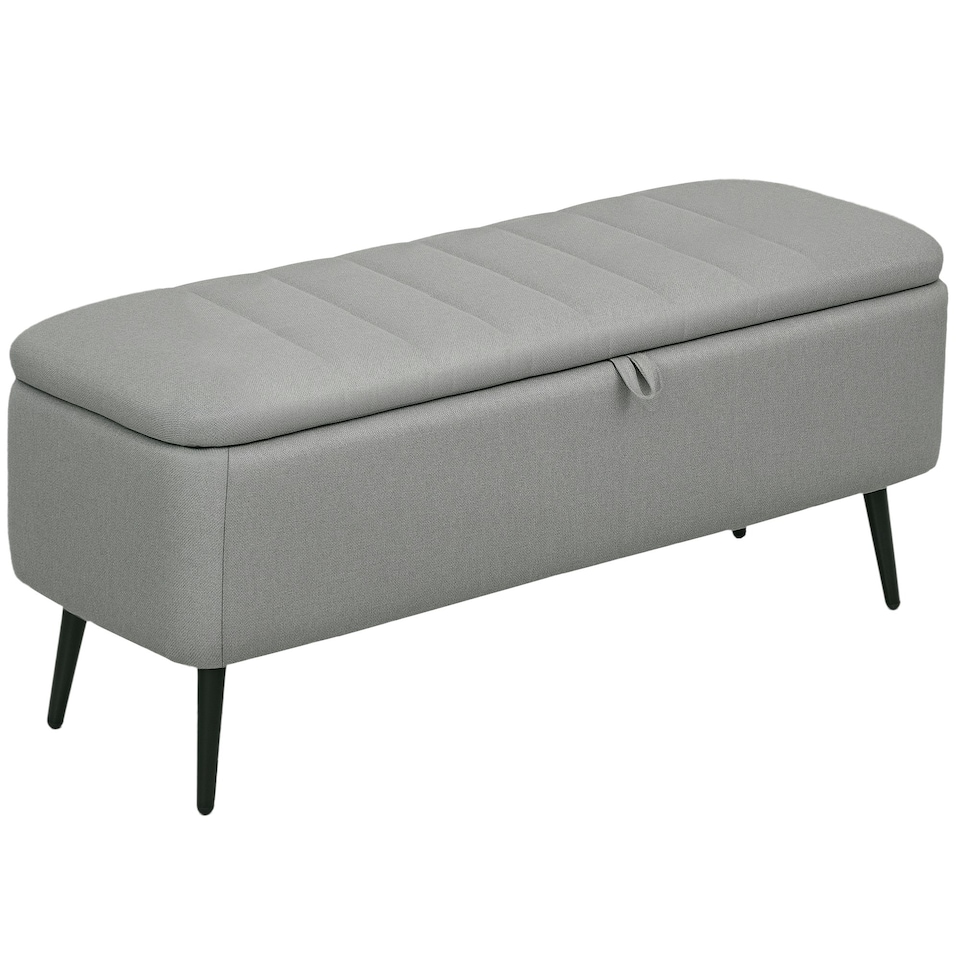image 1 of HOMCOM Storage Ottoman Bench, Linen Fabric Footstool with Steel Legs Grey