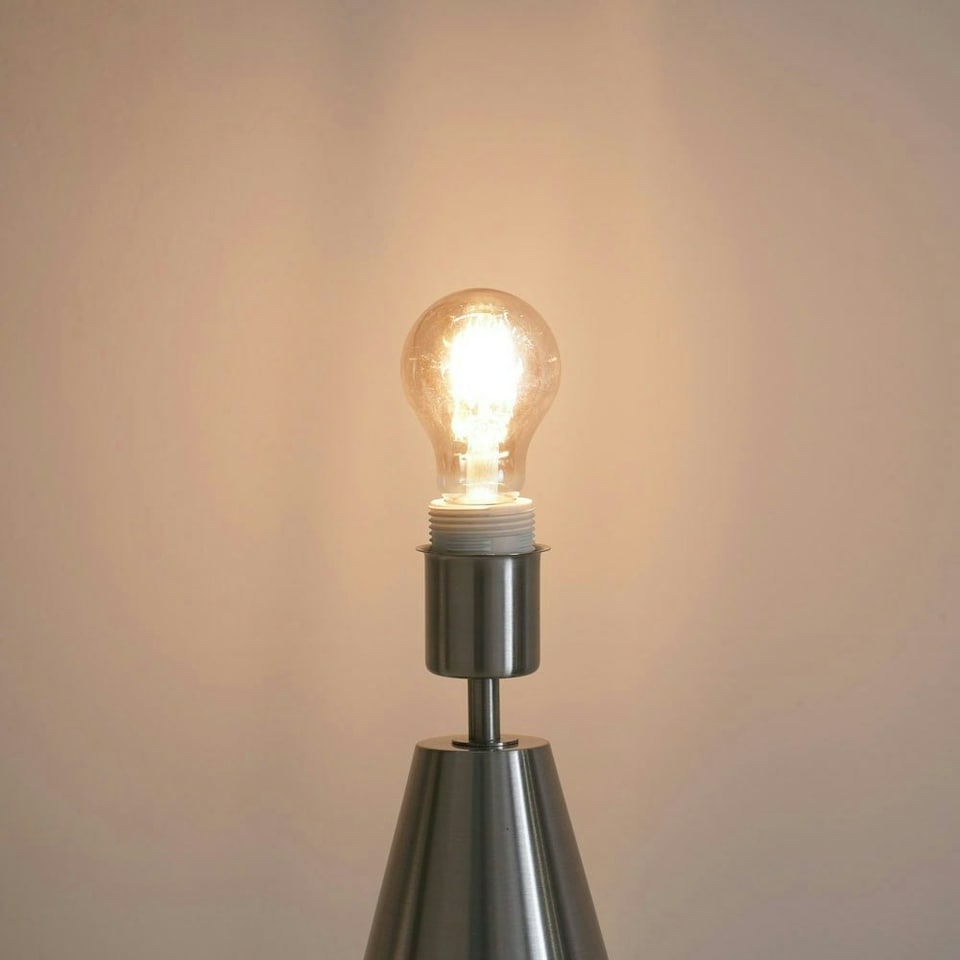 image 1 of ValueLights Jax Brushed Chrome Metal Dimmable Touch Table Lamp with Navy Blue Fabric Drum Shade with LED Bulb