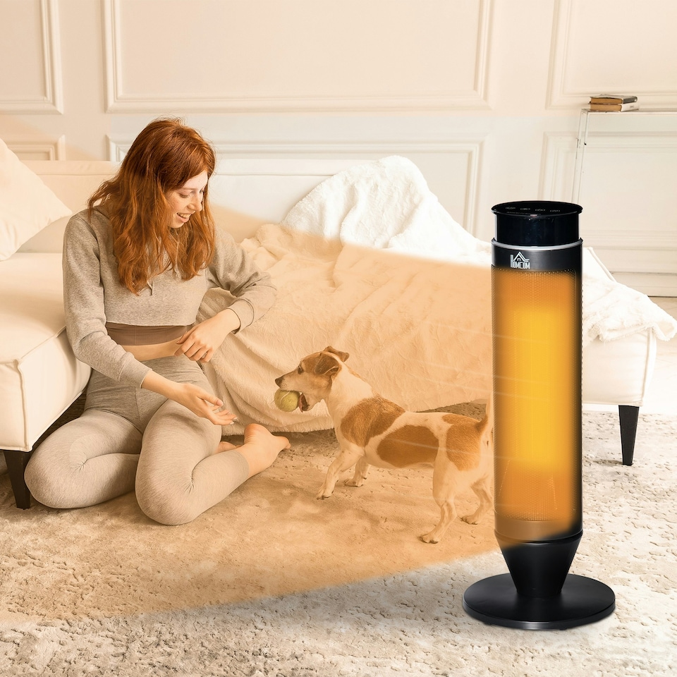 image 1 of HOMCOM 1000W/2000W Tower Heater w/ 42° Oscillation Remote Control Timer