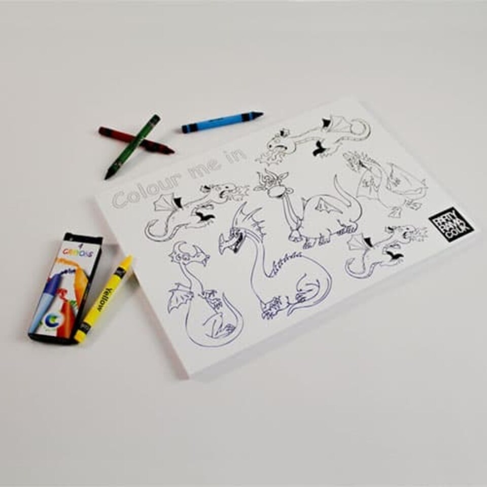 Dragons Themed A4 Colouring sheet With 4 Crayons