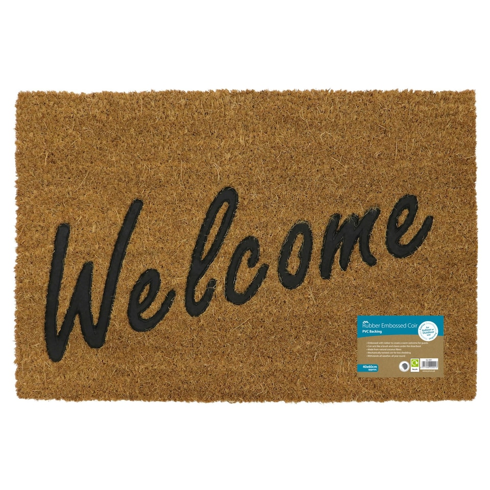 image 1 of JVL Rubber Embossed PVC backed Coir Door Mat 40x60cm - Welcome