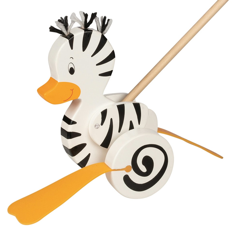 image 1 of Goki 20.5 cm Wooden Push Along Zebra Duck