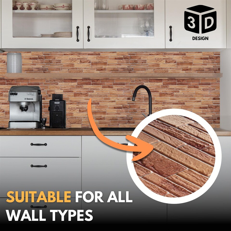 image 1 of NOVECRAFTO Brick Effect 3D Wall Panels (96cm x 48cm) DIY Decorative PVC Plastic Cladding Panels
