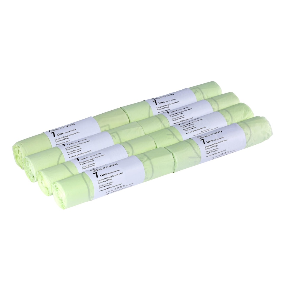 image 1 of The Caddy Company 7 Litre Tie Handle Compostable Food Waste Bin Bags - 8 Rolls