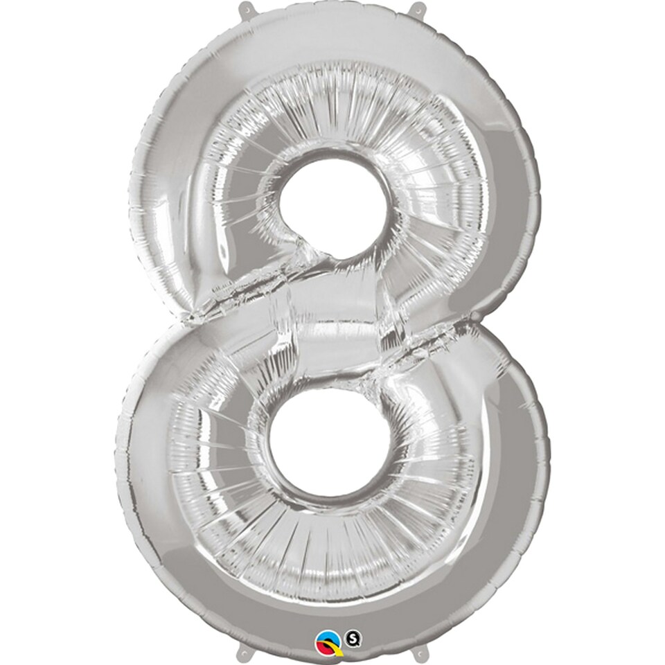 image 1 of Qualatex 34 Inch Metallic Silver Number Balloons (0-9) - Silver - 4