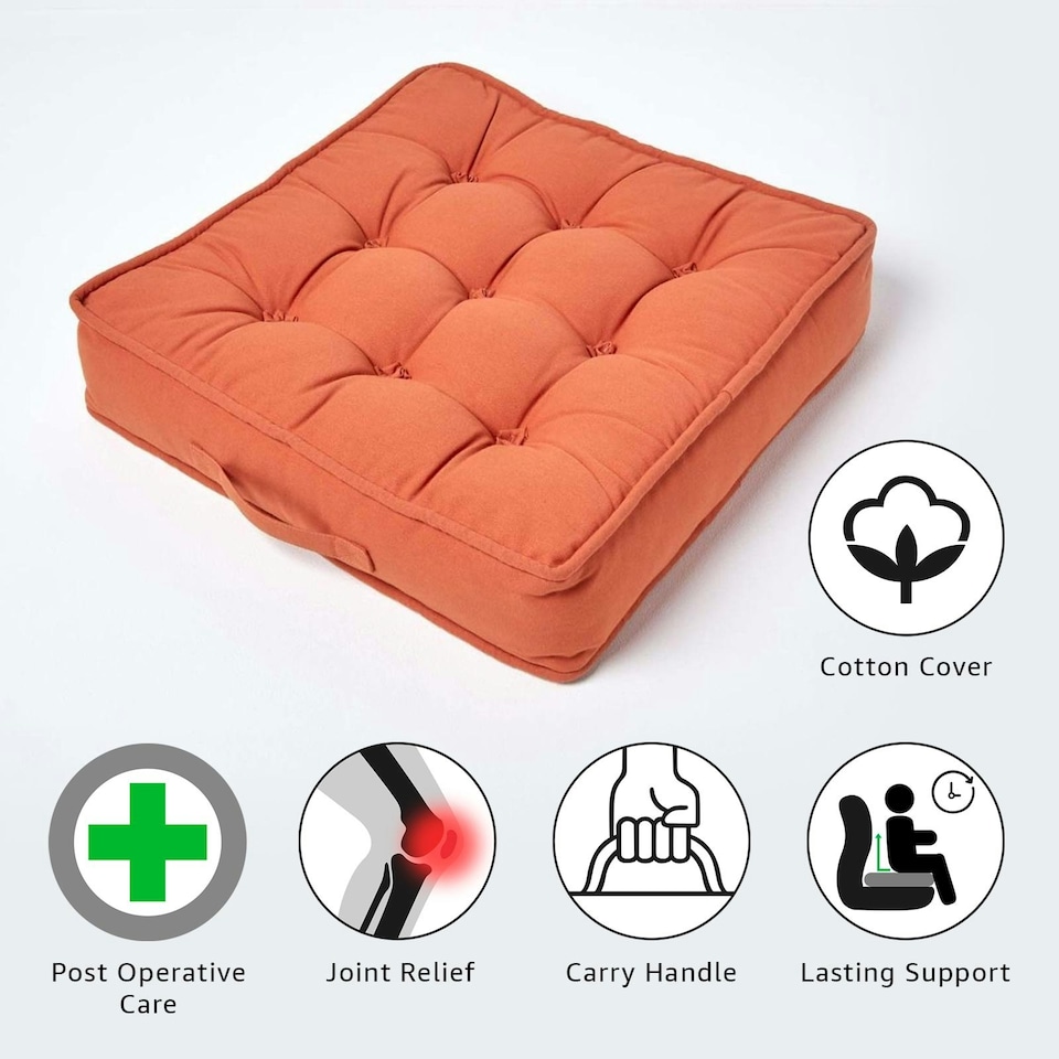 image 1 of Homescapes Terracotta Cotton Armchair Booster Cushion Orange