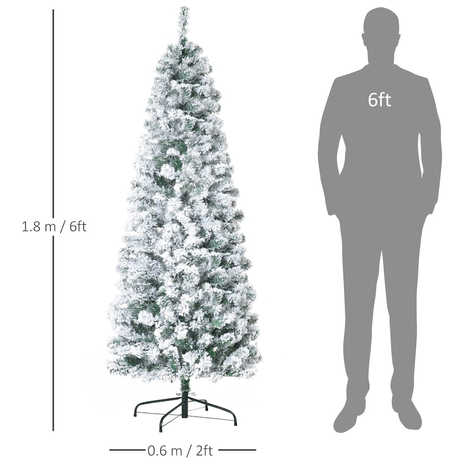 image 1 of HOMCOM 6FT Prelit Snow Flocked Christmas Tree w/ Light, Xmas Decoration Green