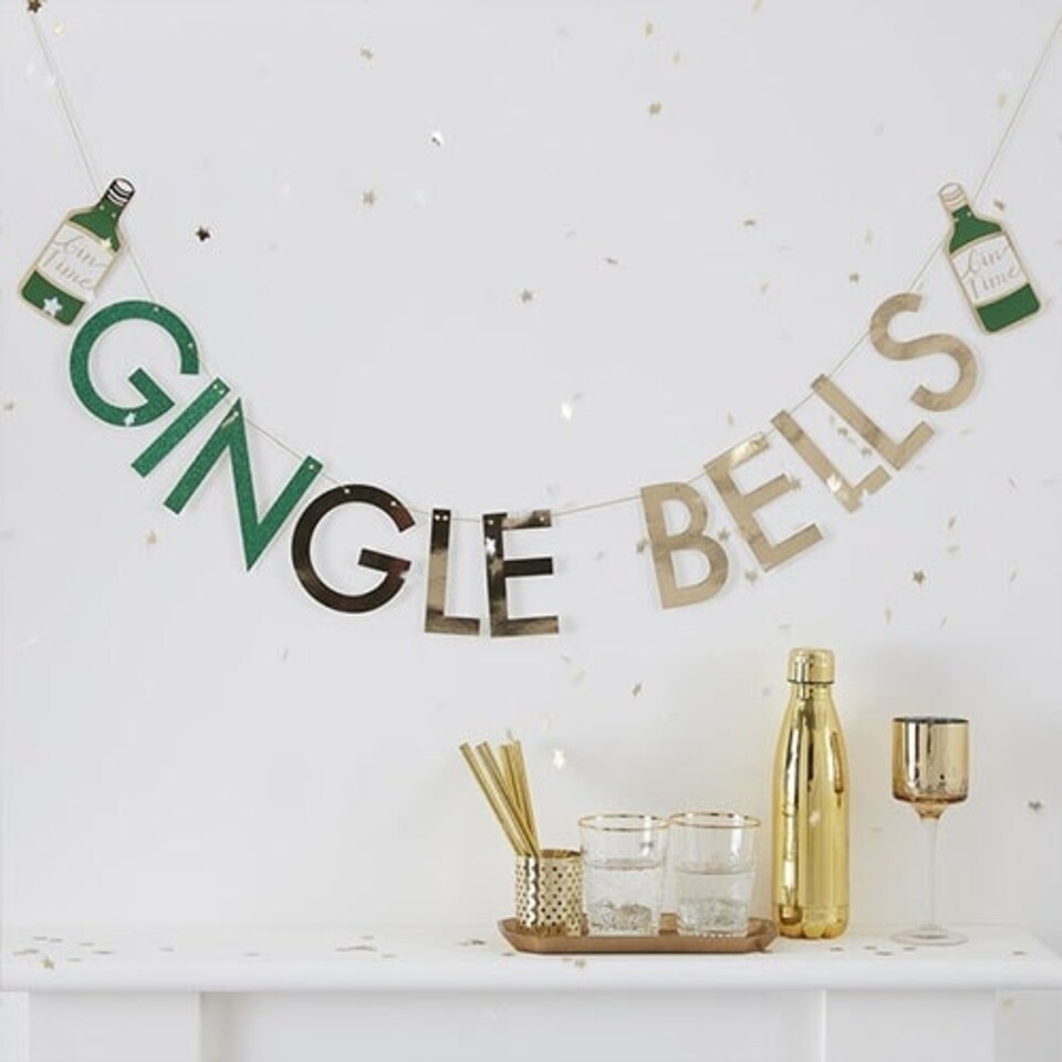 image 1 of Glitter Foil Gingle Bells Christmas Gin Cardboard Letter Banner 2m