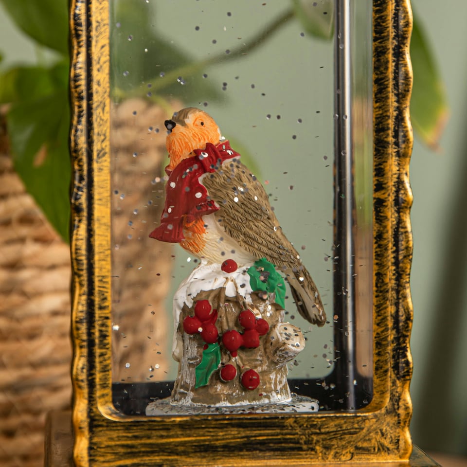 image 1 of 28cm Dual Powered Light up Christmas Robin with Red Scarf Water Spinner & LEDs