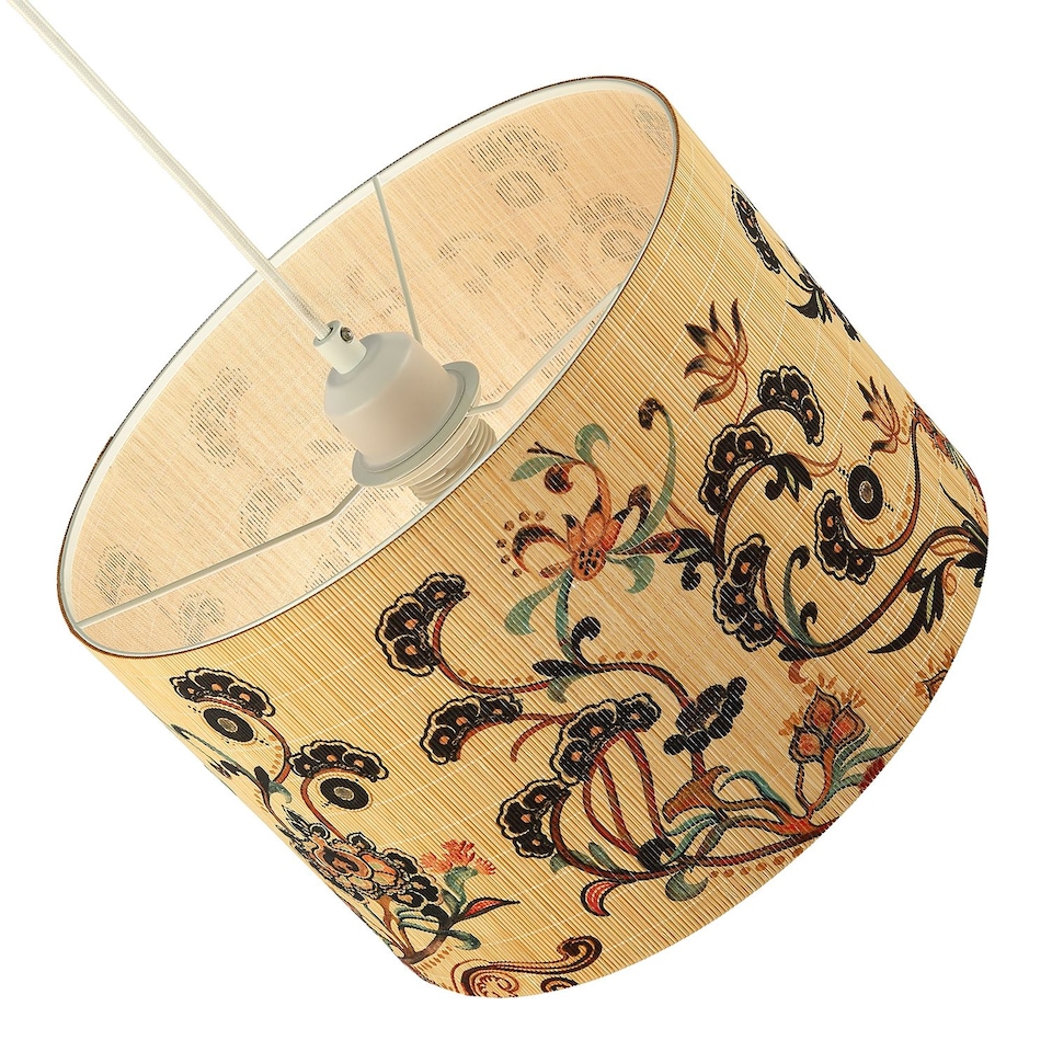 image 1 of Contemporary Multi Coloured Floral Bamboo Round Pendant Lamp Shade | Multi | Multi-coloured | 1