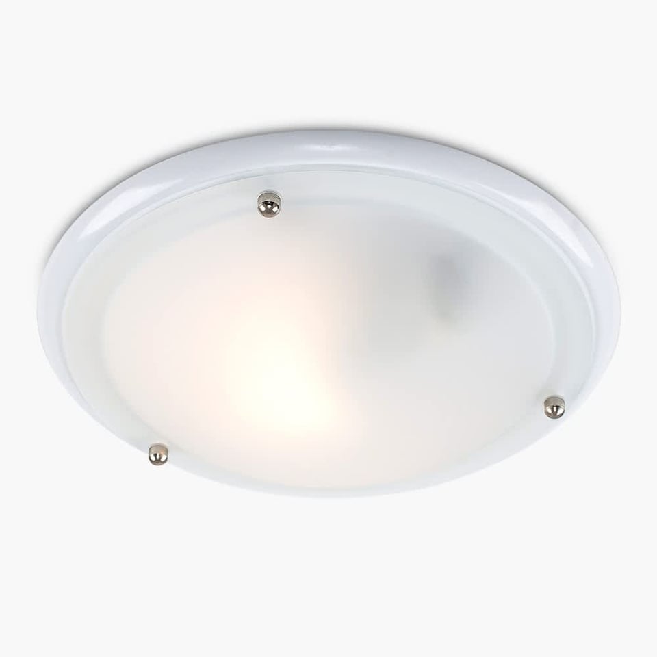 image 1 of ValueLights Round White Opal Glass IP44 Bathroom Flush Ceiling Light and Warm Bulb