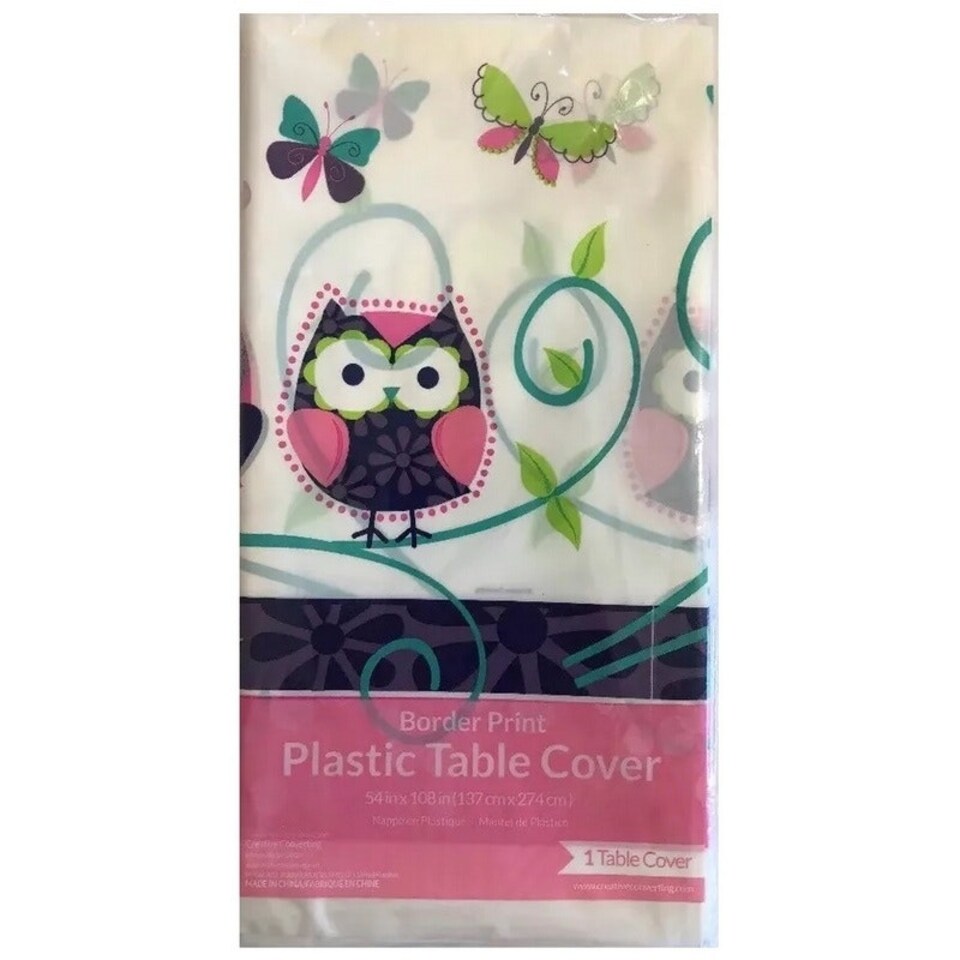 Creative Party Plastic Owl Party Table Cover - White/Purple/Pink - One Size