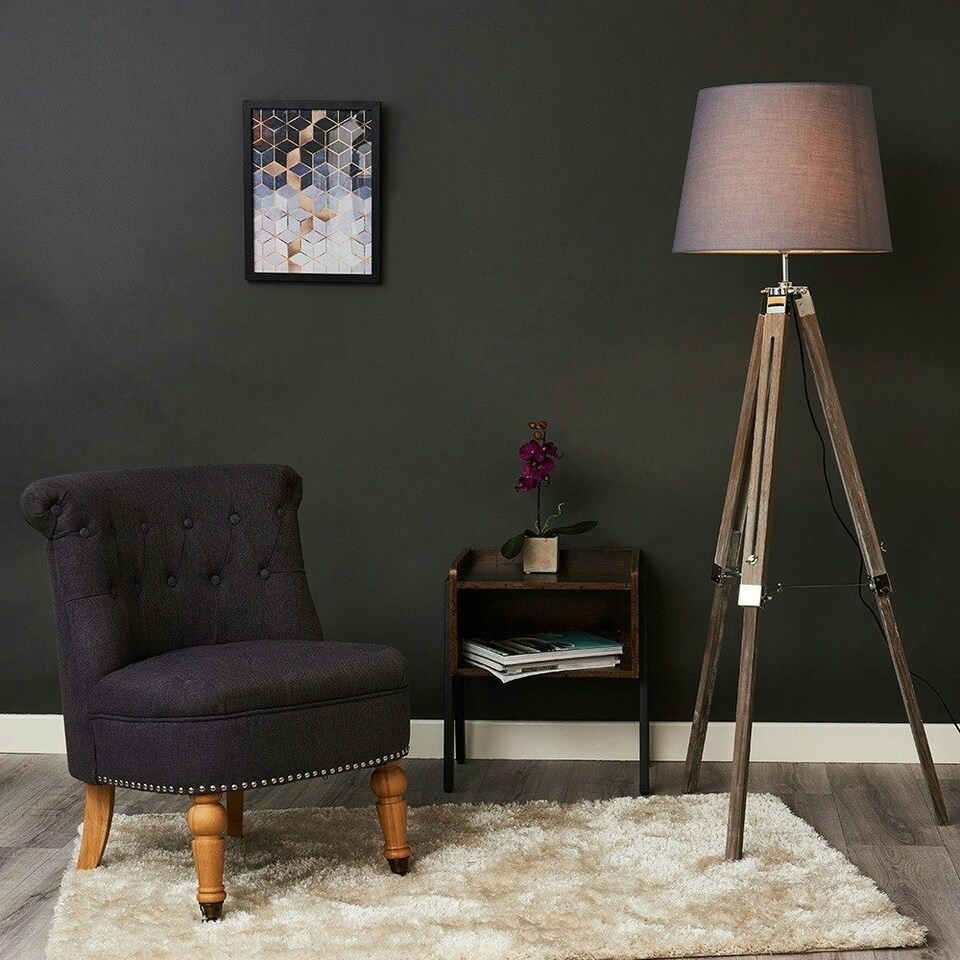 image 1 of ValueLights Clipper Brown Floor Lamp With Grey Shade