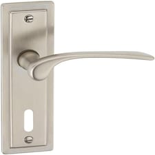 Como Metal Lever Latch Door Handles Set Round Rose Internal & External | Silver | Satin Nickel Keyhole | 1