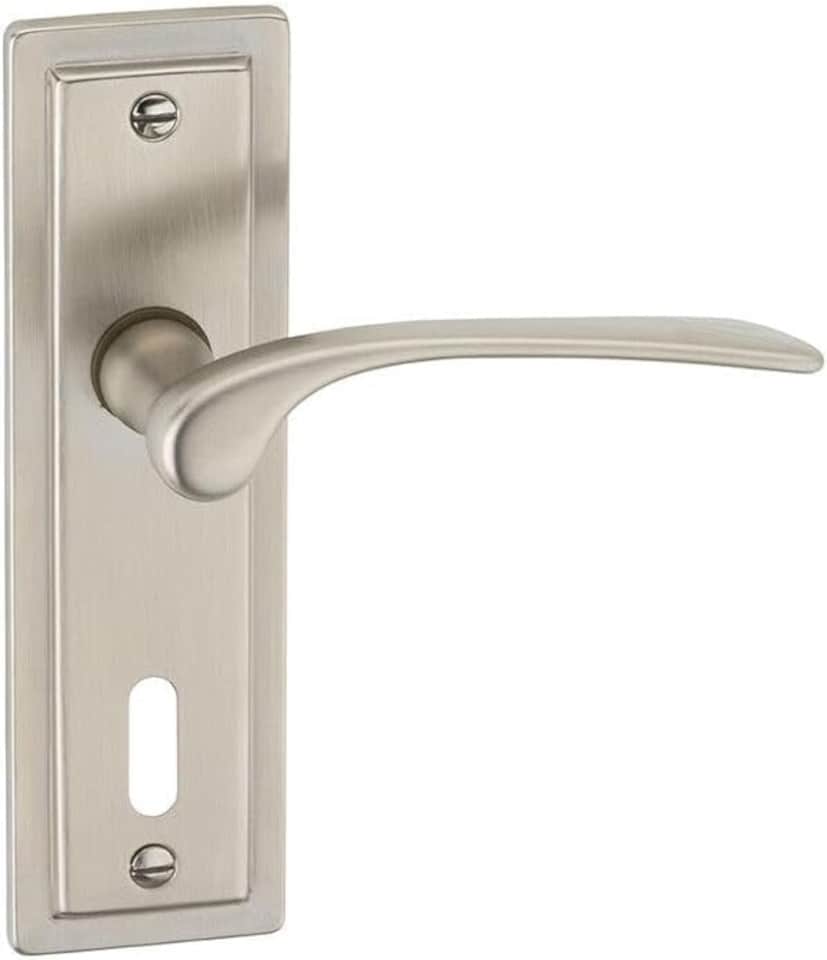 image 1 of Como Metal Lever Latch Door Handles Set Round Rose Internal & External | Silver | Satin Nickel Keyhole | 1