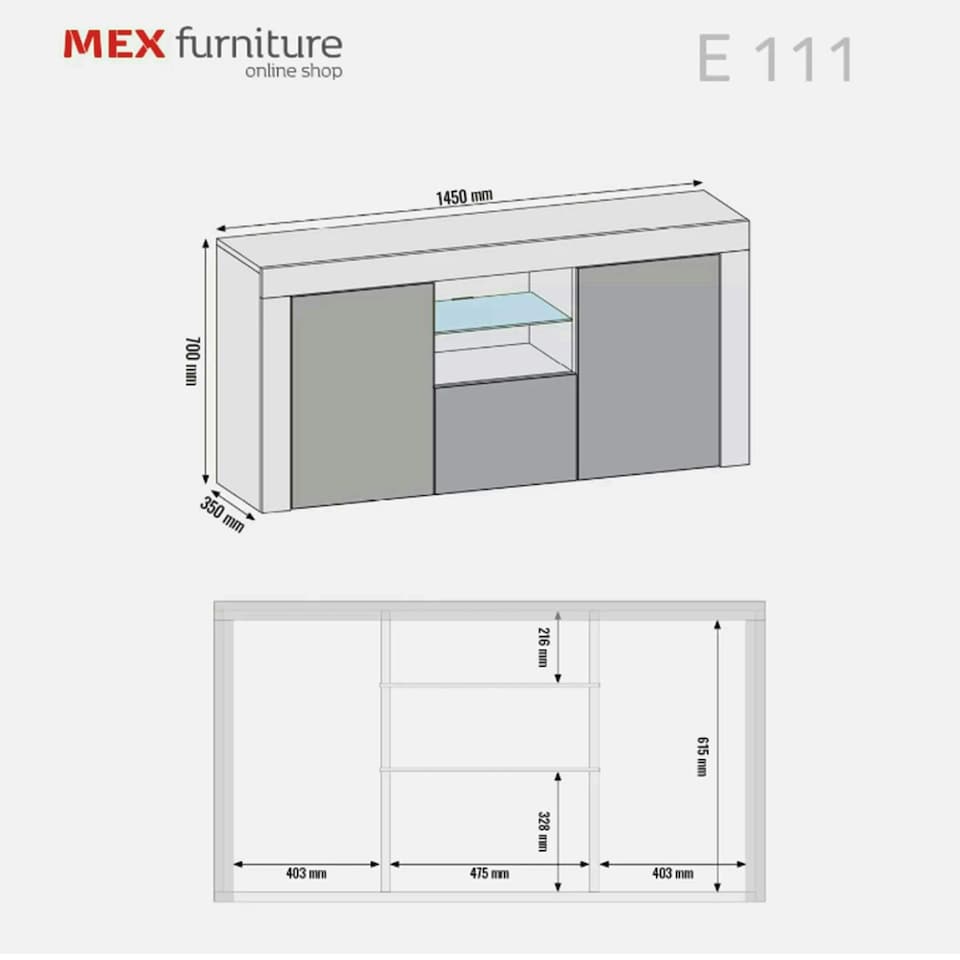 image 1 of TV Unit 145cm Grey Gloss Doors Free LED White Matt Media Cabinet | White | Grey | One Size | 1
