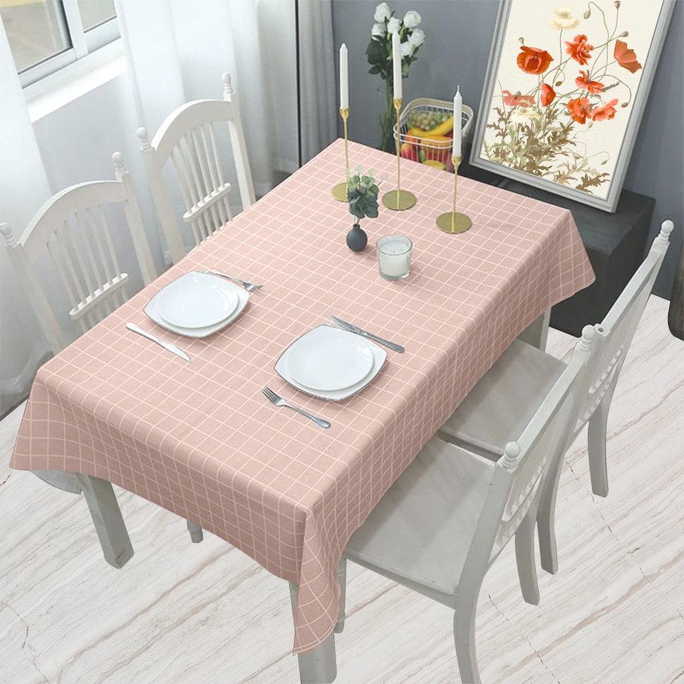 image 1 of Checkered Rectangular Tablecloth, PVC Plastic Table Cover - 137x180cm