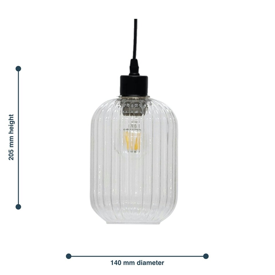image 1 of First Choice Lighting Batley Clear Ribbed Glass Easy Fit Pendant Shade Clear
