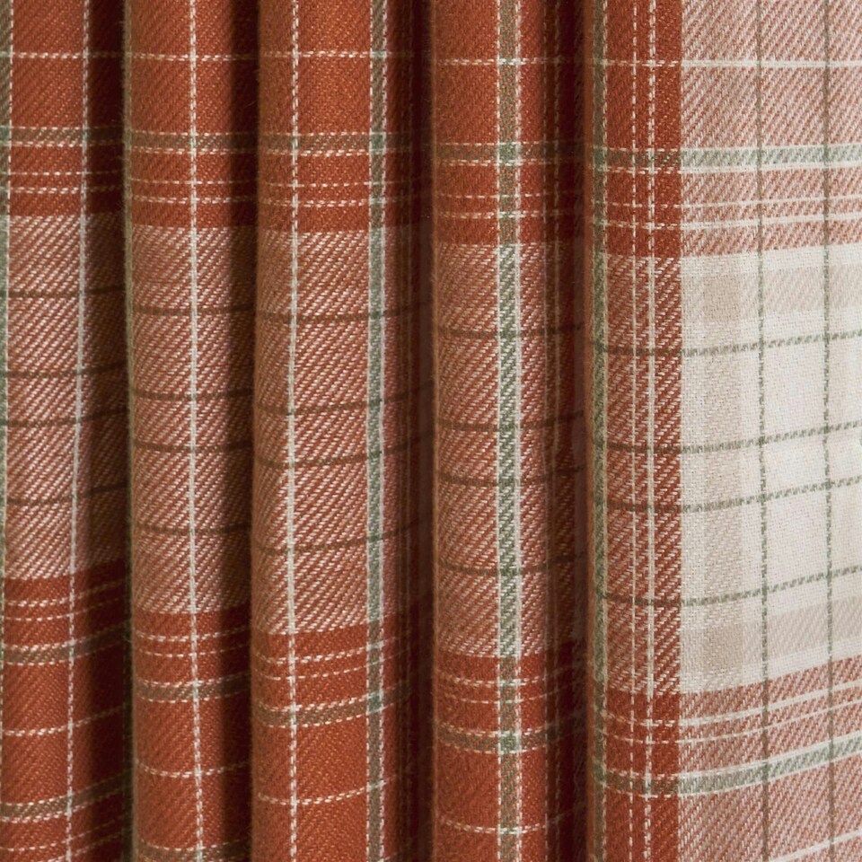 image 1 of OHS Winsford Woven Check Print Ring Top Panel Pair Blackout Eyelet Curtains, 66x54" Multi | Rust/Natural