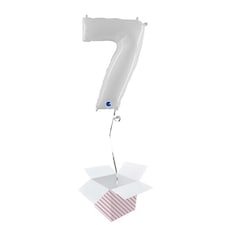 White Number 7 Helium Foil Giant Balloon - Inflated Balloon in a Box