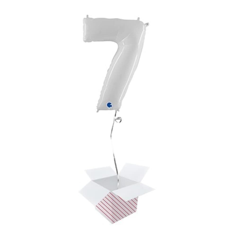 White Number 7 Helium Foil Giant Balloon - Inflated Balloon in a Box