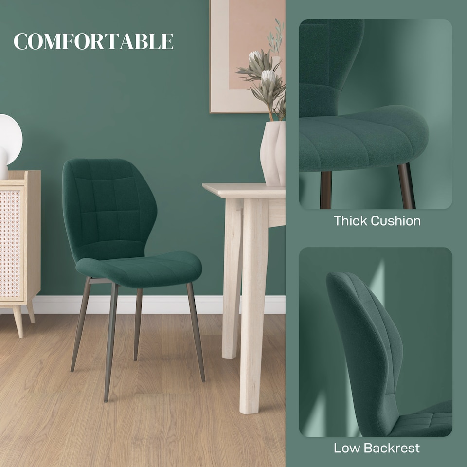 image 1 of HOMCOM Modern Style Kitchen Chairs Set of 4 with Flannel Upholstered, Dark Green