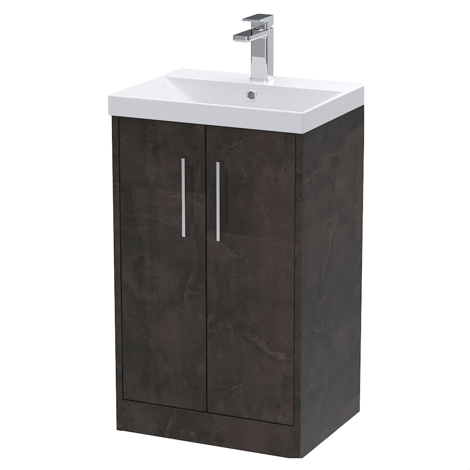image 1 of Balterley Winshill Contemporary 2 Door Floor Standing Vanity Unit with Thin Edge Basin, Metallic Slate, 500mm