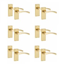 Golden Grace 6 Pairs Victorian Scroll Astrid Handle Latch Door Handles inGold Polished Brass with 120mm x 40mm Backplate Gold