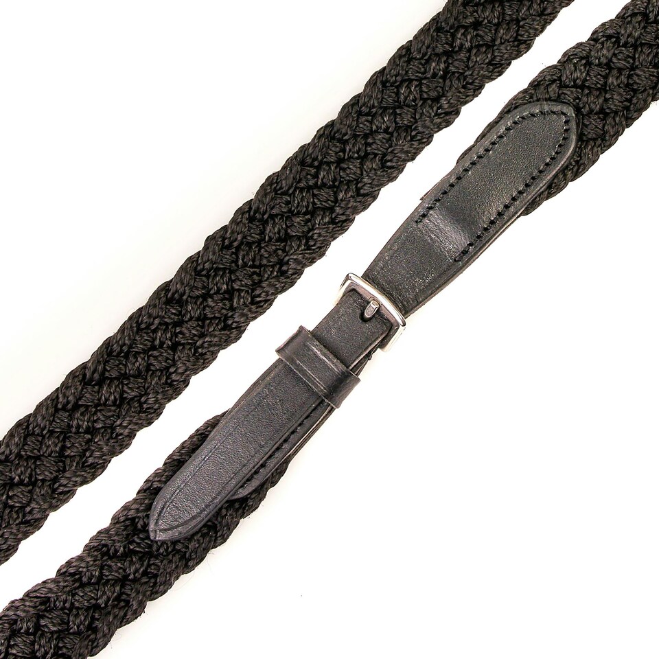 image 1 of Velociti Gara Games Leather Braided Horse Reins - Black - 48in x 0.7in