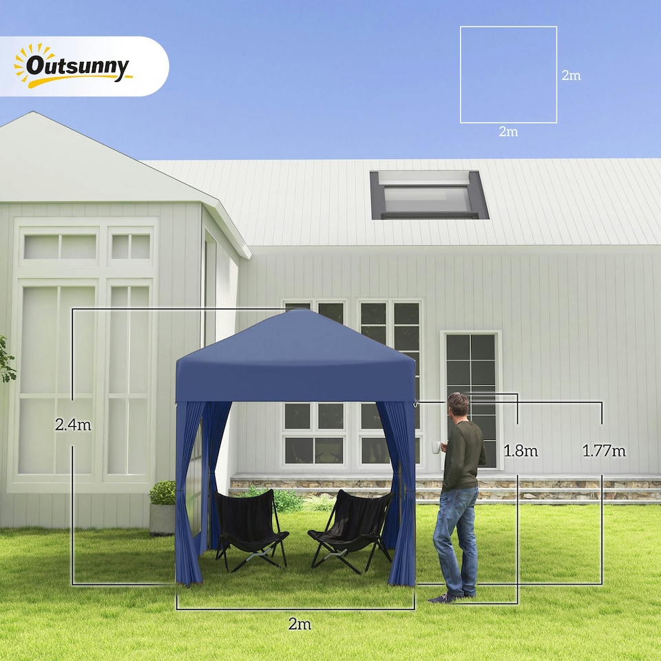 image 1 of Outsunny 2mx2m Pop Up Gazebo Party Tent Canopy Marquee with Storage Bag Blue