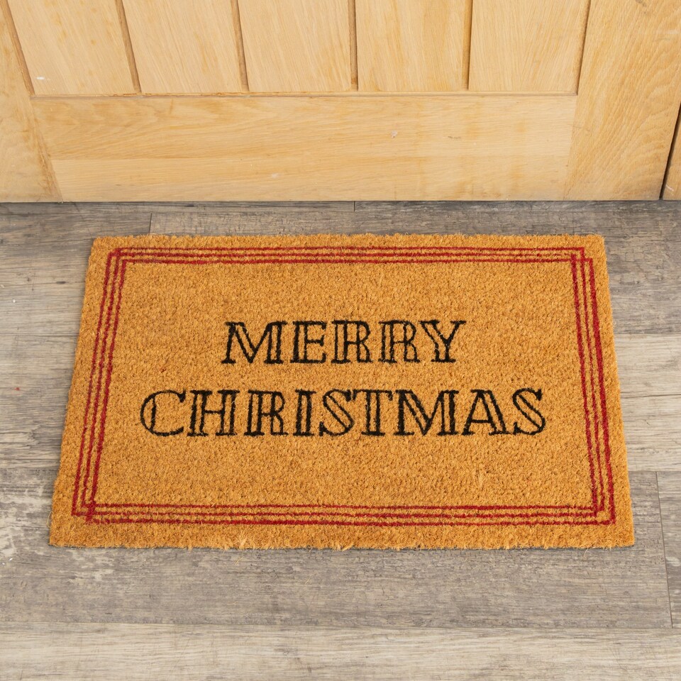 image 1 of Red & Natural Coir “Merry Christmas” Door Mat - 40cm X 60cm