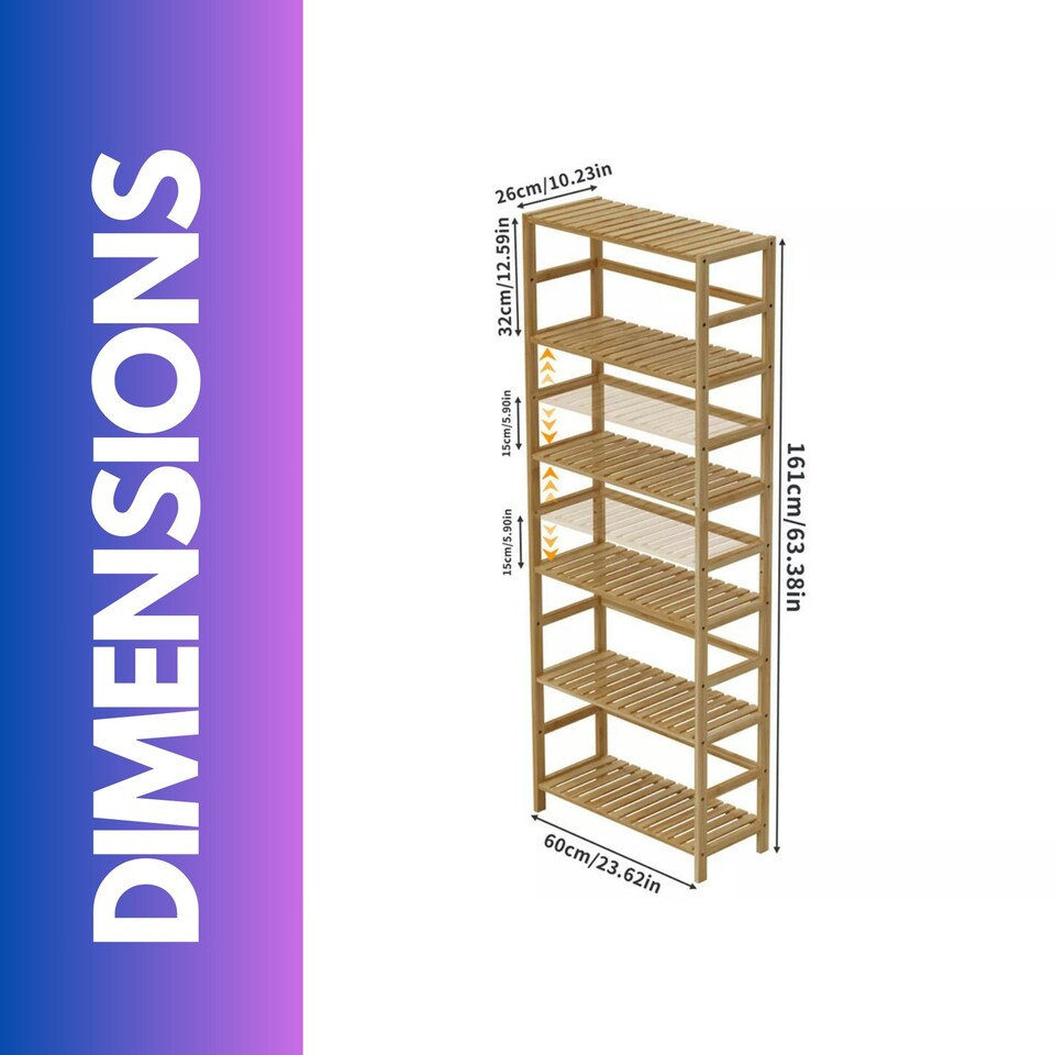 image 1 of 6 Tier Wooden Storage Rack With Adjustable Shelves Natural Brown Brown | One Size