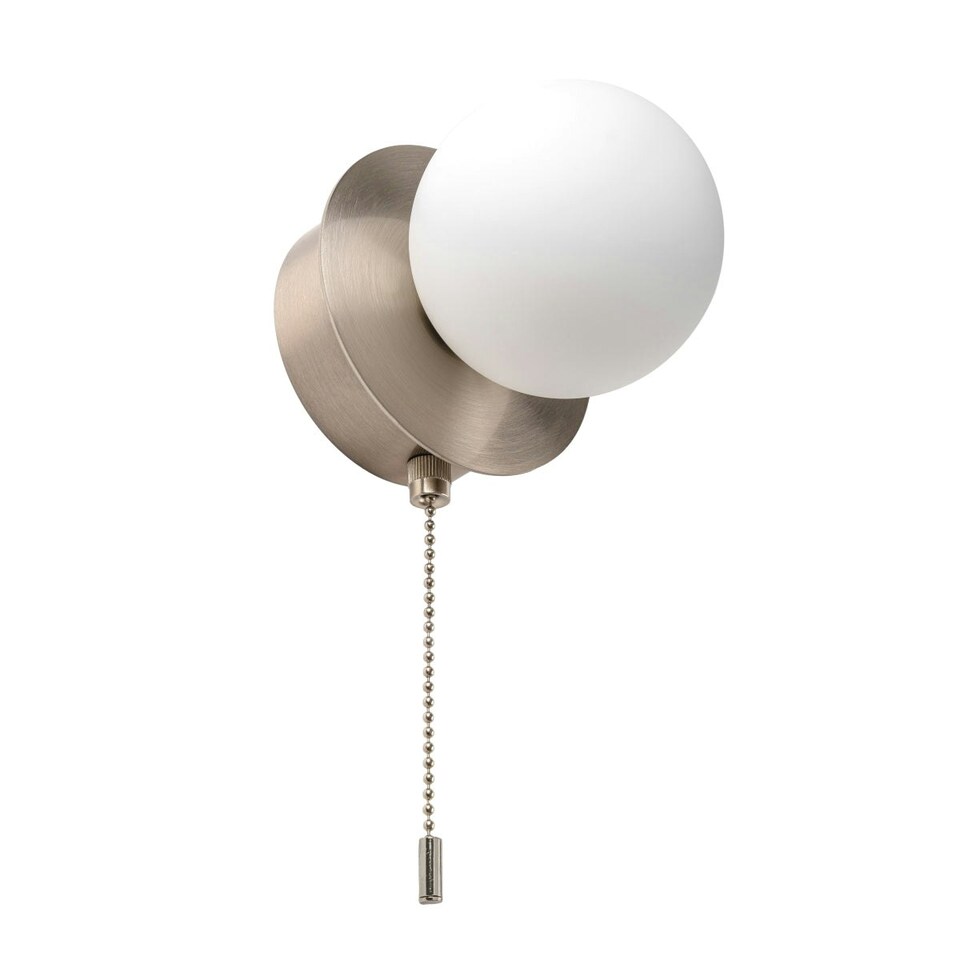 image 1 of CGC MACIE Satin Nickel & White Opal Globe LED Rechargeable Magnetic USB Reading Bedside Wall Light Pull Cord Switch Silver