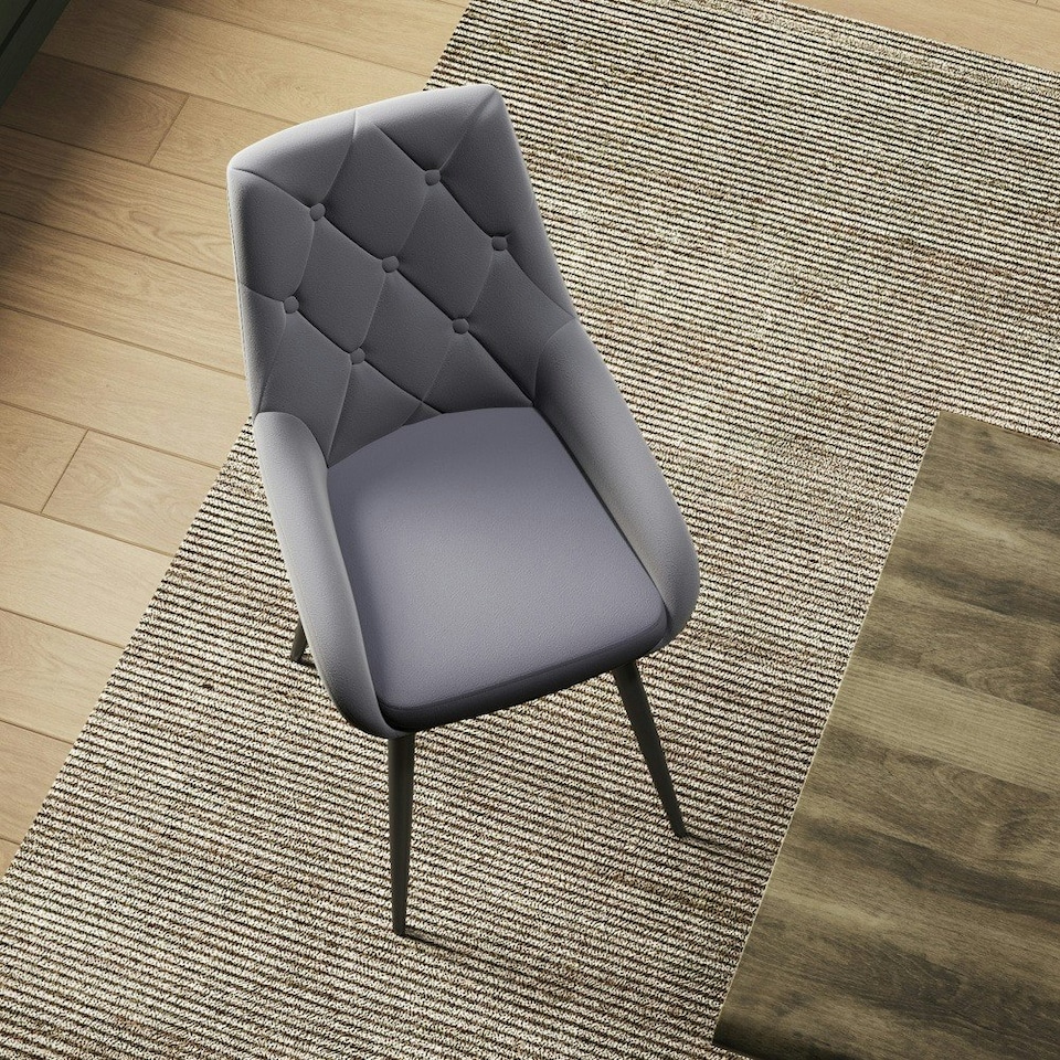 image 1 of Living and Home Velvet Metal Legs Button Upholstered Dining Chair - Set of 2