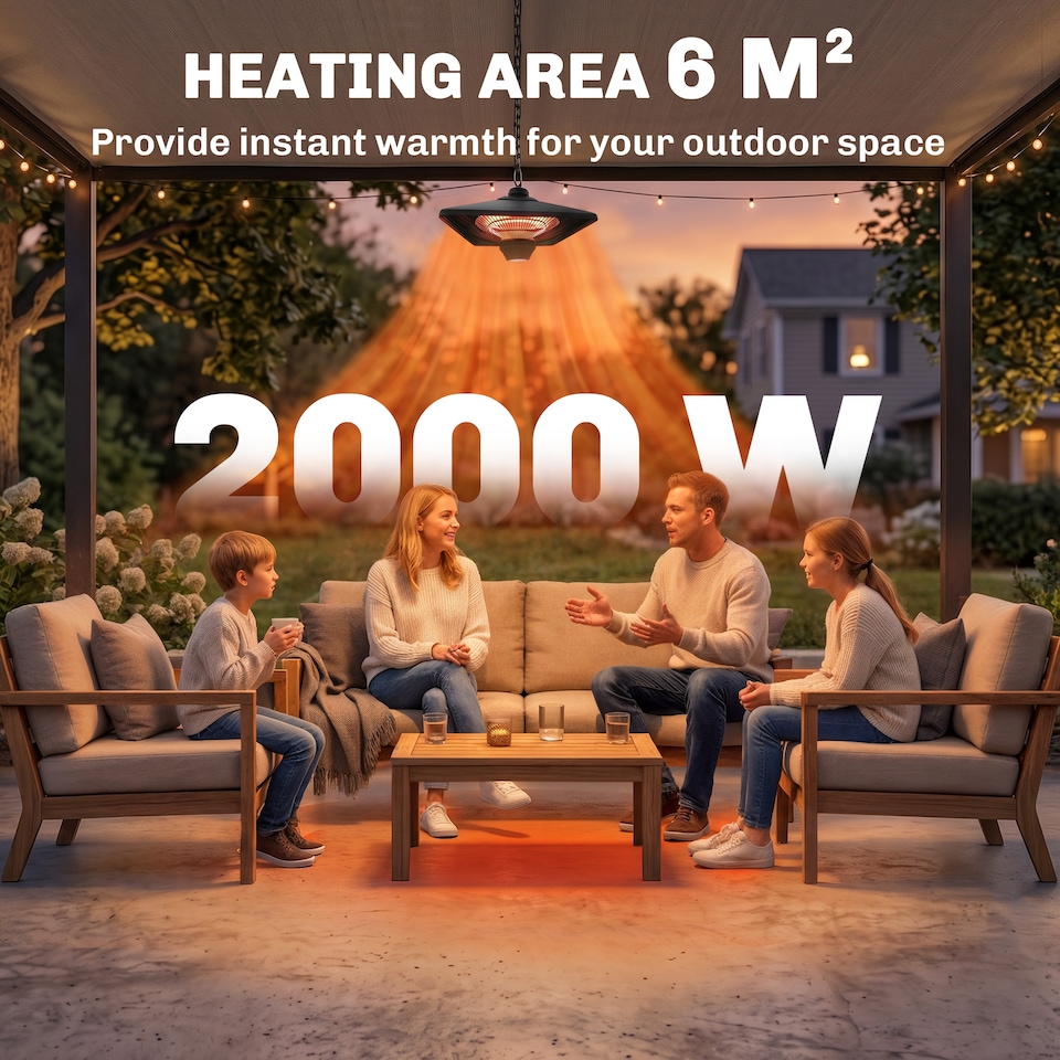image 1 of Outsunny 2kw Electric Heater LED Halogen Heating Hanging Light Outdoor Remote