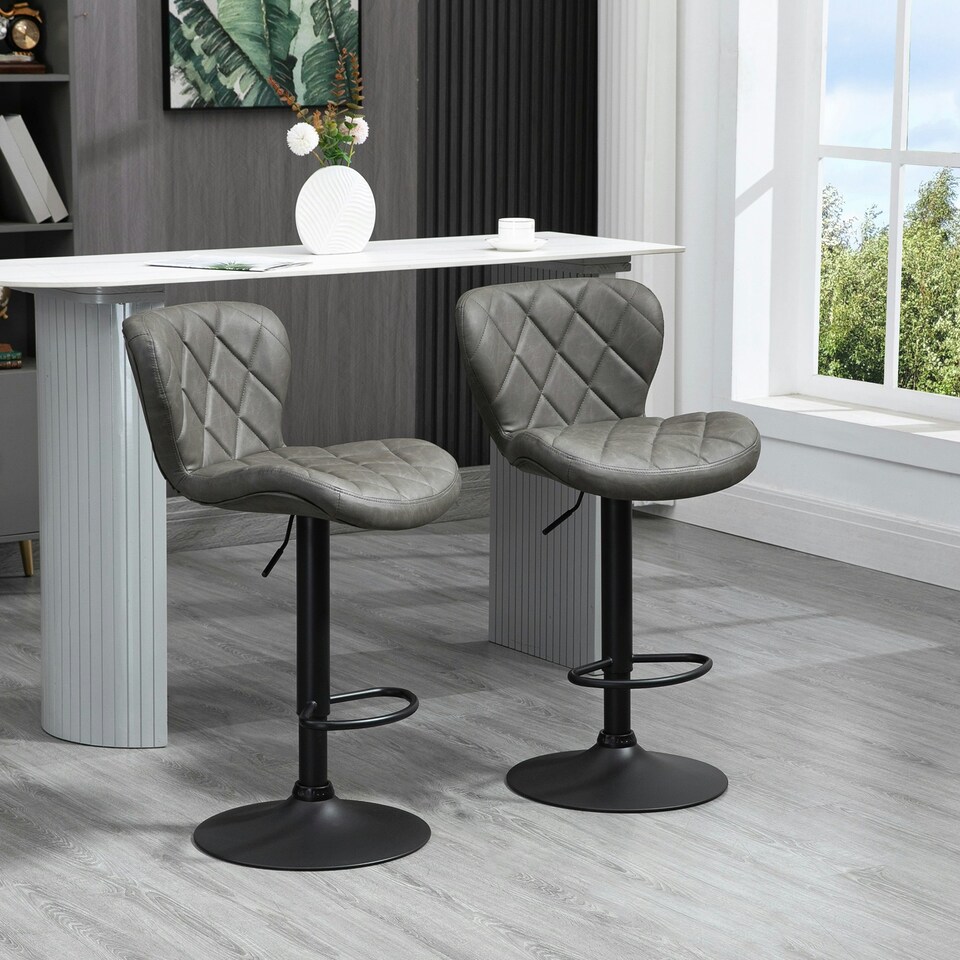 image 1 of HOMCOM Adjustable Height Bar Stools Set of 2 Swivel Barstool Dark Grey