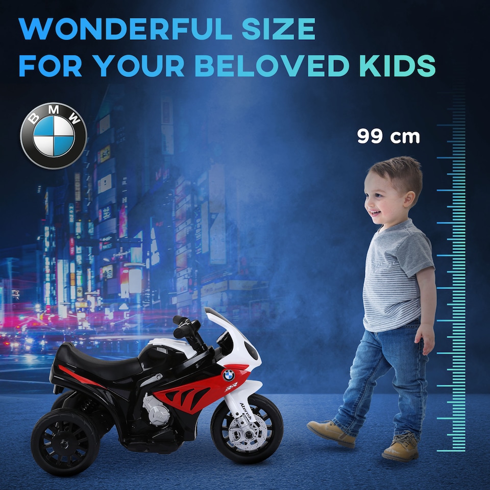 image 1 of HOMCOM BMW S1000RR Licensed 6V Kids Electric Motorbike 3 Wheel Ride on Motorcycle with Headlights Music for 18-36 Months, Red