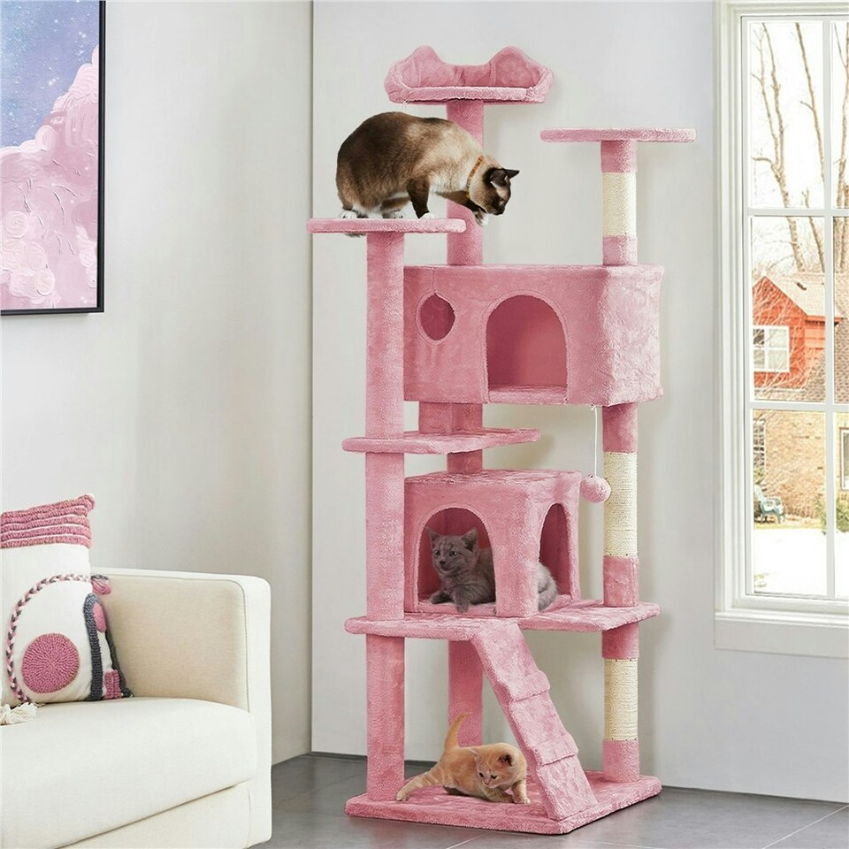 image 1 of Yaheetech 177 cm Cat Tree Tower with Condos and Scratching Posts Pink