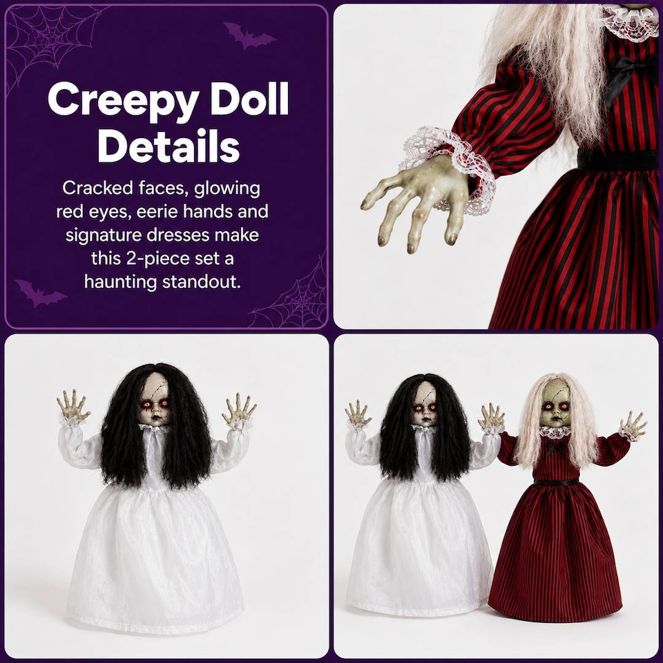 image 1 of Adult Halloween Animated Jumping & Walking Dolls Spooky Party Decoration Prop Pair Set of 2