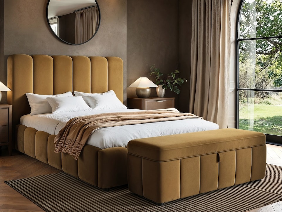 image 1 of SOLACE+CO Emilie Ribbed Ottoman Kingsize Bed Mocha Velvet