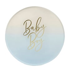Blue Ombre Baby Boy Round Paper Plates 23cm - Pack of 8