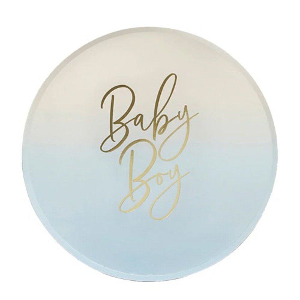 Blue Ombre Baby Boy Round Paper Plates 23cm - Pack of 8