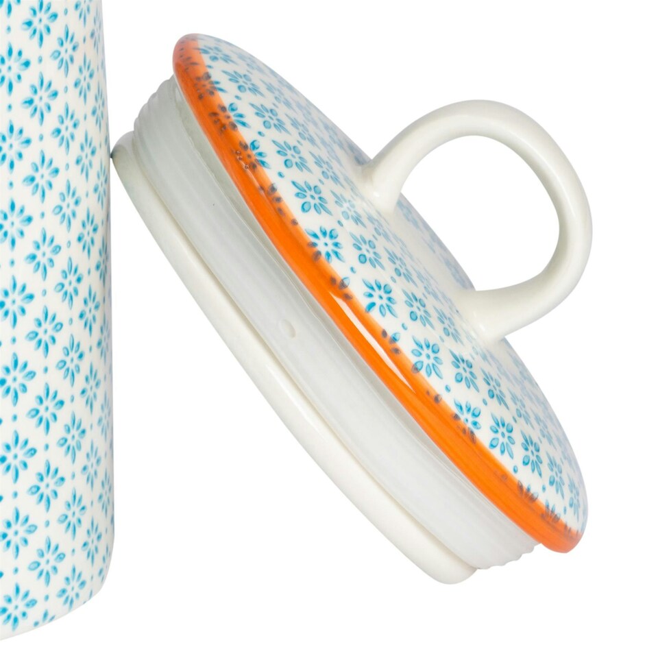 image 1 of Nicola Spring Hand-Printed Kitchen Canister - 15.5cm - Blue
